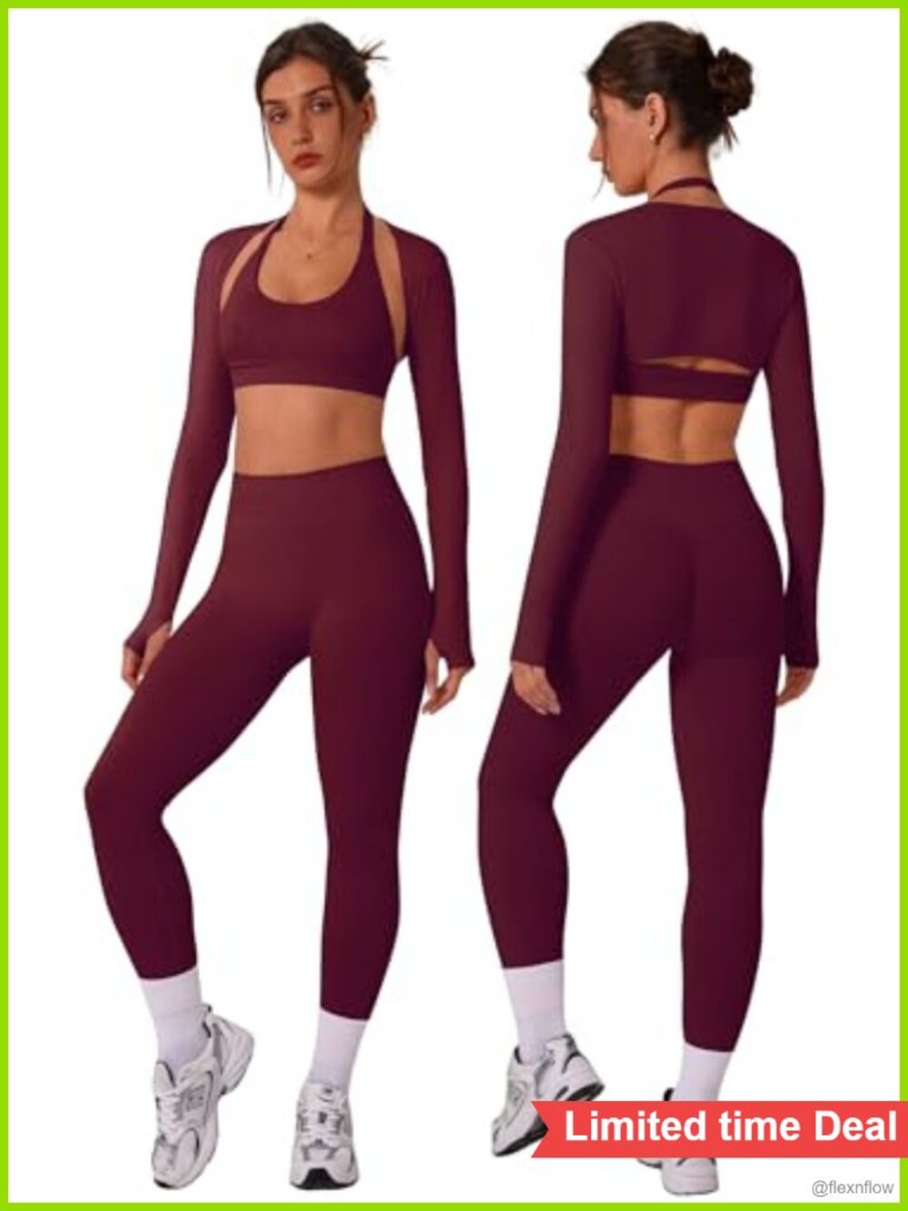 Women's 3-Piece Seamless Workout Set Halter Sports Bra High Waist Leggings Long